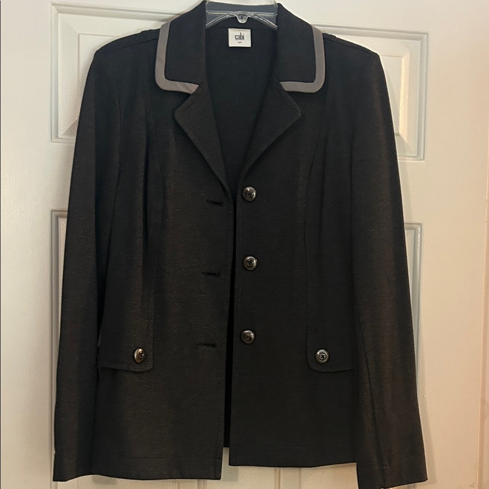 CAbi Black Jacket with Gray Trim